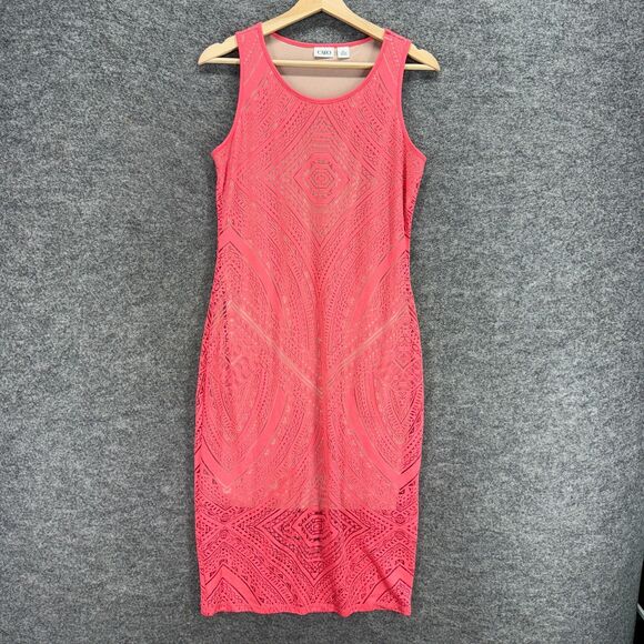 Cato Dress Women M Medium Pink Geometric Crochet Sheath Midi Lined Sleeveless - Picture 1 of 6